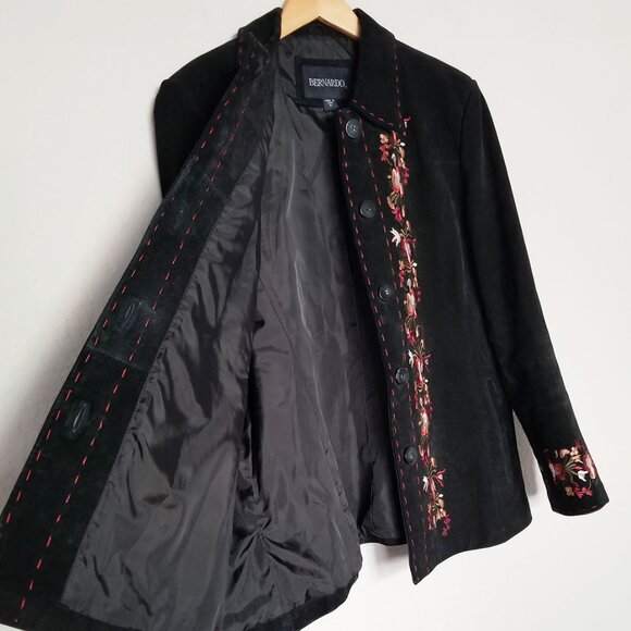 Bernardo Women's XL Suede Genuine Leather Floral Embroidered Jacket Coat Black - Picture 10 of 16